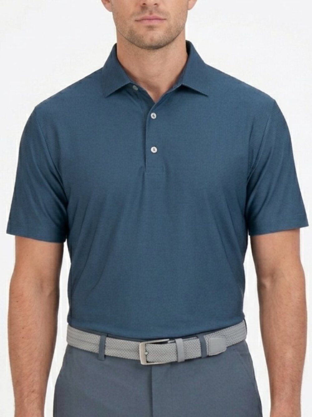Hickey Freeman Men’s Golf Polo size L Blue Geometric Stretch Performance NWT